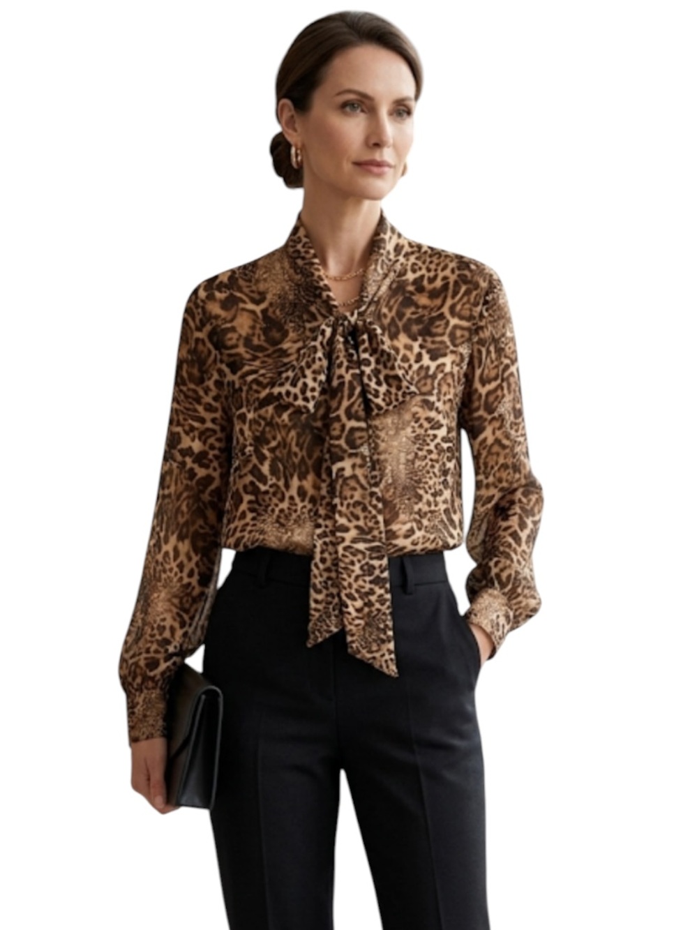 Lafayette 148 New York Lupe Blouse 100% Silk Leopard Print Tie Neck Size 8⁠ $698